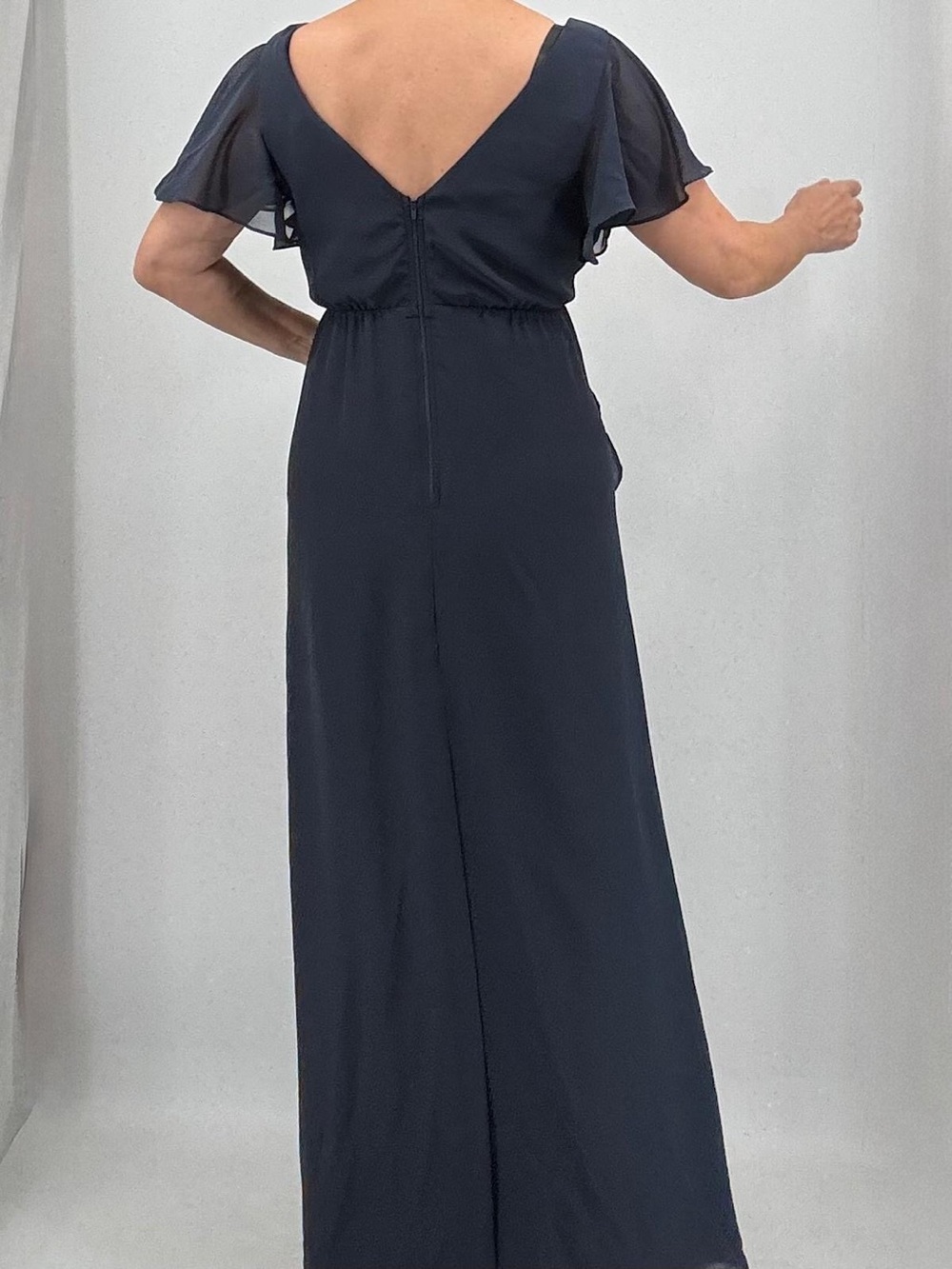 Birdie Grey Hannah Chiffon Flutter Sleeve Navy Blue Bridesmaid Wedding Gown - Picture 4 of 10